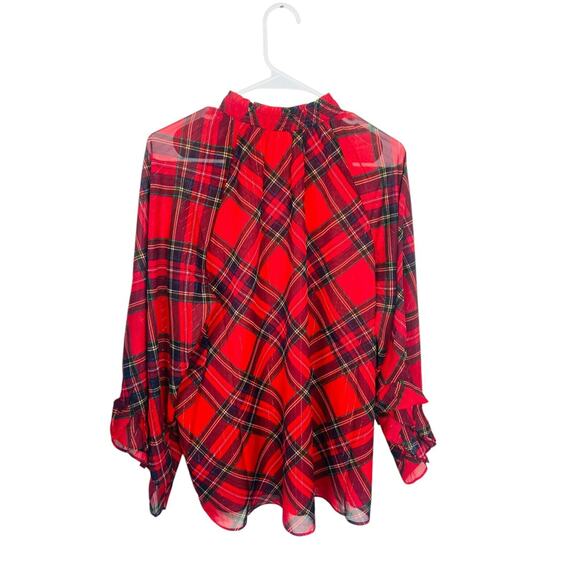 NWT Cato Plaid Flutter Long Sleeve Mock Neck Blouse Top Red Holiday 14-16 - Picture 2 of 6